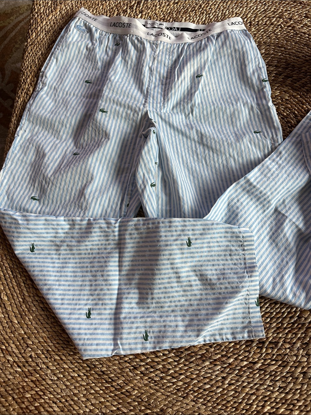 Lacoste size 6 Light Blue & White Striped pajama pants with Green Croc logos - Picture 6 of 7